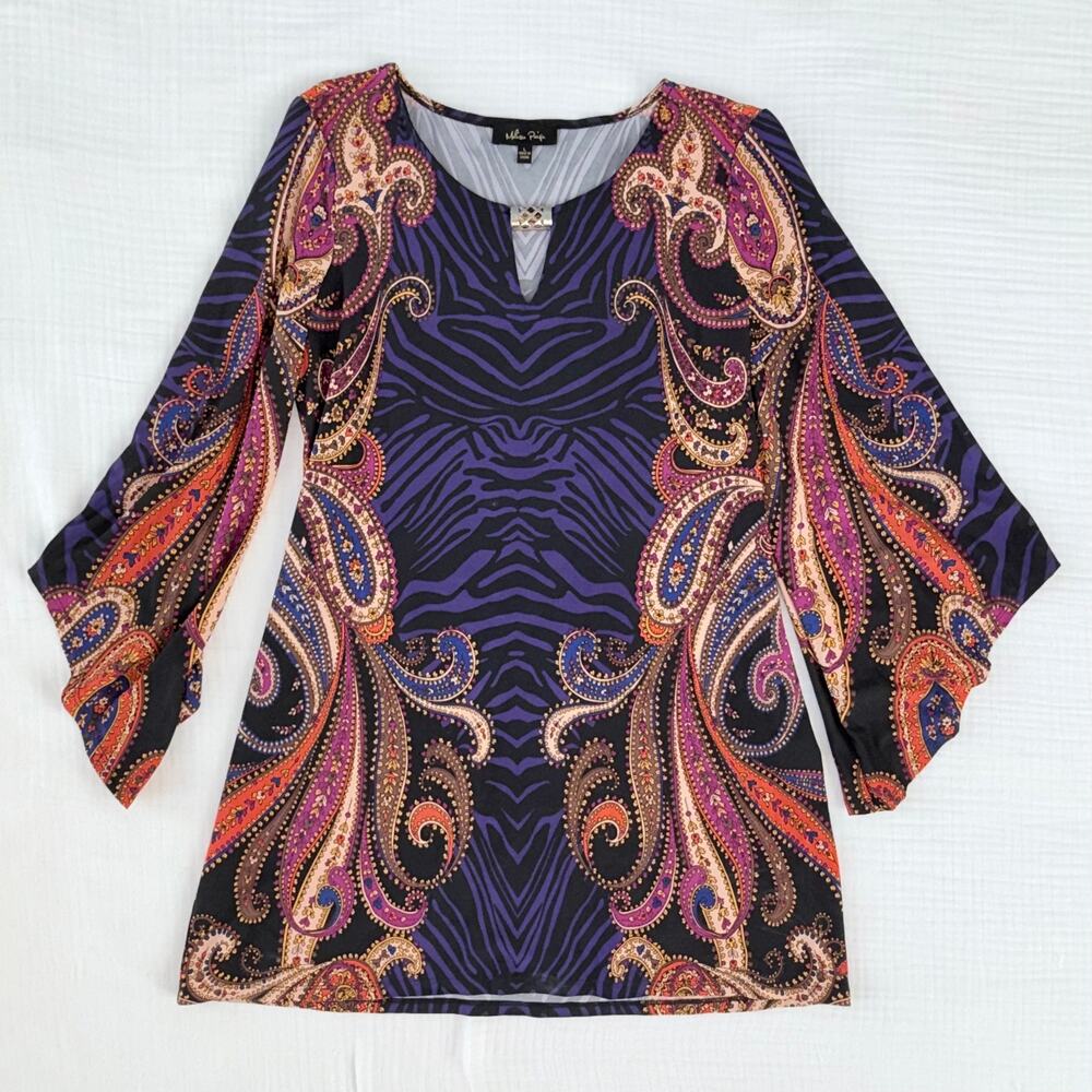 Melissa Paige Bohemian Engineered Print Tunic Dress - Zebra & Paisley - Large